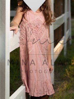 Chelsea & Violet Girls Blush Pink Lace Boho Ruffle Dress Size Small